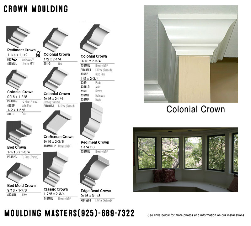 Crown Moulding, Colonial Crown, Pediment Crown, Edge Bead Crown